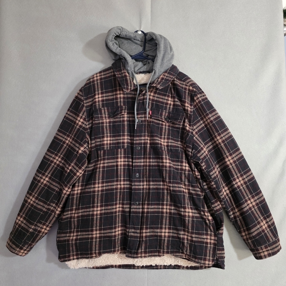 Levi Strauss Mens Faux Sherpa Lined Flannel Shirt Jacket Size XXL
